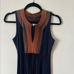 Sheath Dress with v neck and leather accents